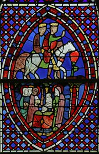 Vitrail représentant des panneaux de la Sainte Chapelle - French School
